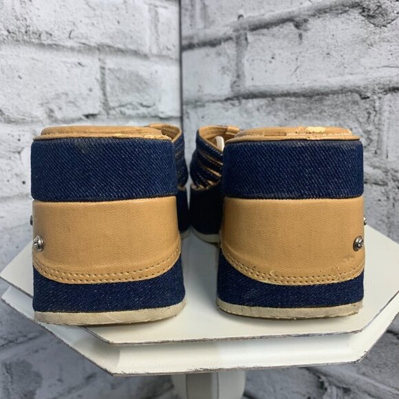 Vintage Y2K Denim Faux Leather Square Open Toe Platform Wedge Sandal - Picture 7 of 10